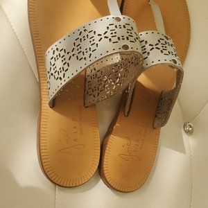 100% Leather Silver Sandals - Made in ITALY "Joie a La Plage"